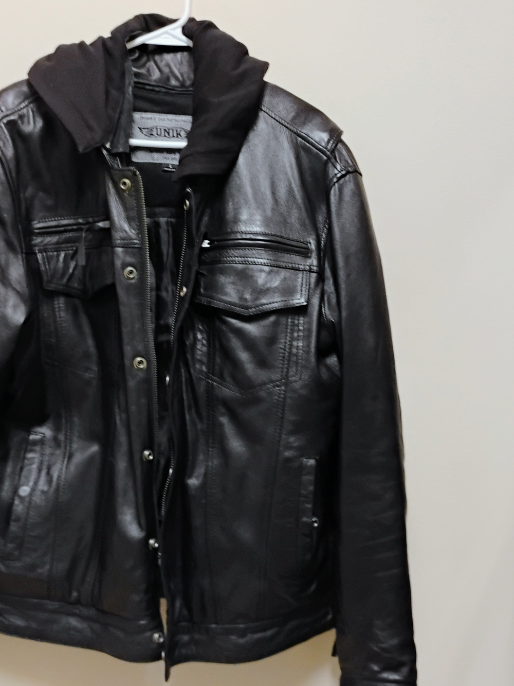 UNIK Black Leather Jacket with Hoodie - Men's Stylish Outerwear